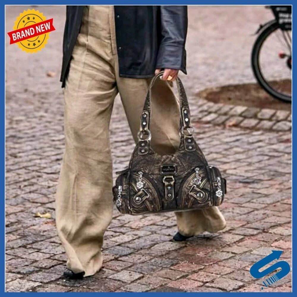 Small Vegan Leather Hobo Tote Bag with Multi-Pocket Design and Adjustable Strap